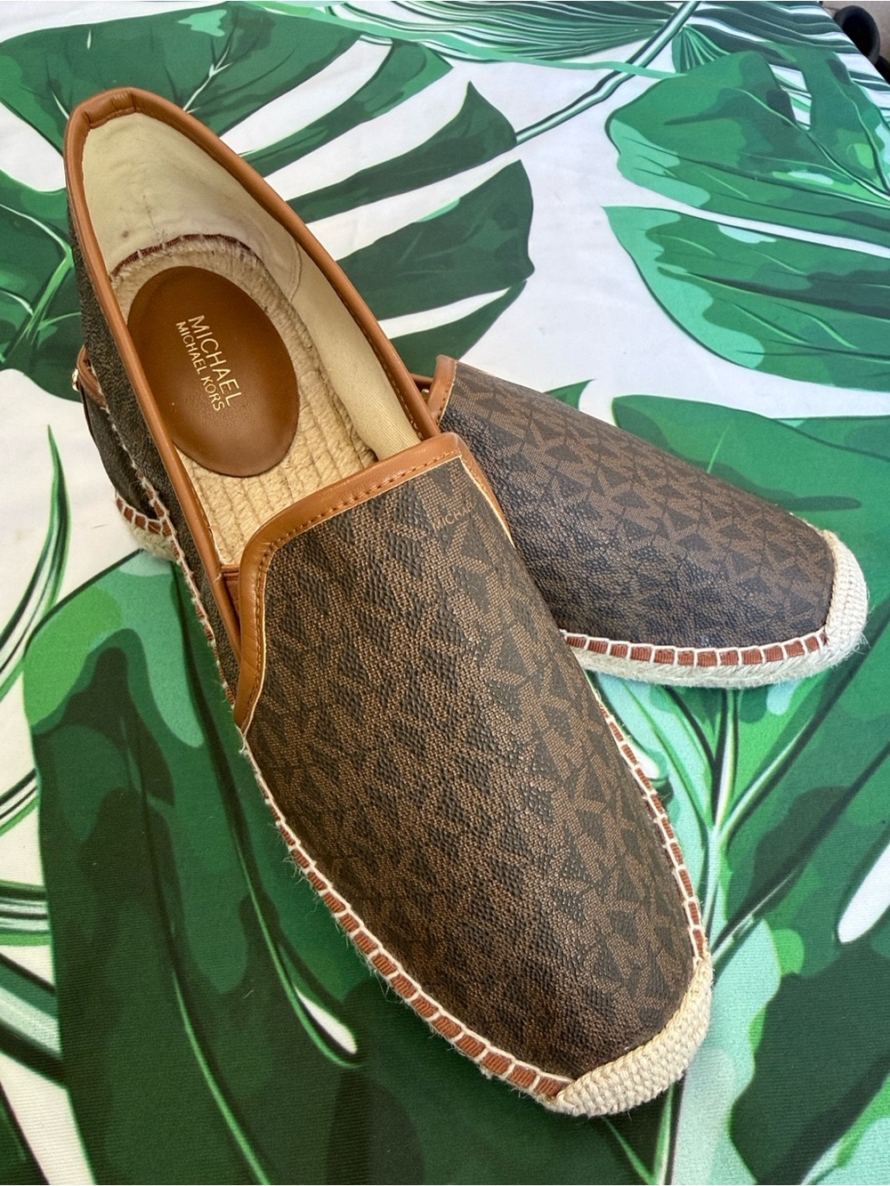 Michael Kors Dark Brown and Tan Espadrille Slip-On Women’s Shoes